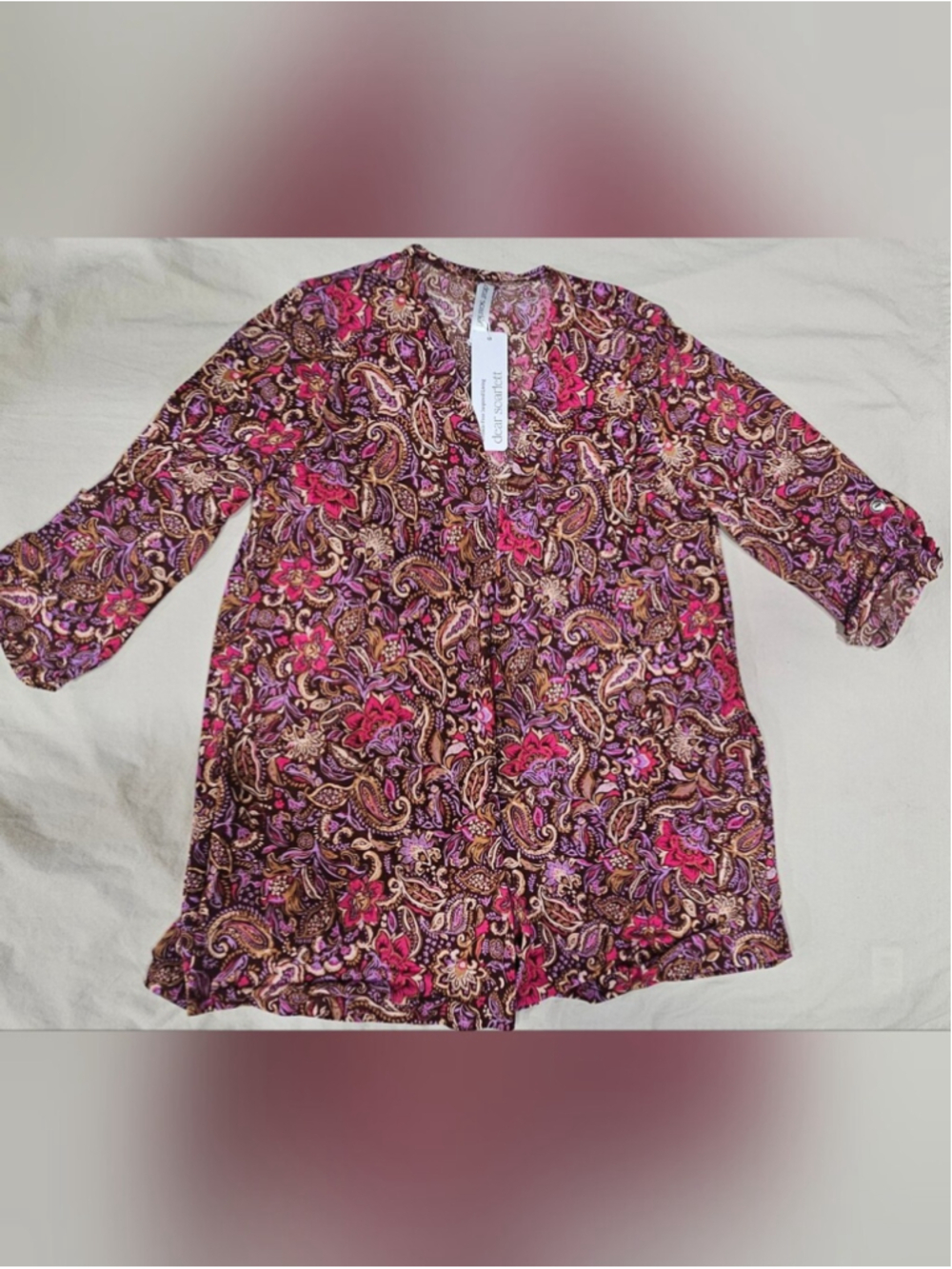 Dear Scarlett Brown and Pink Paisley Cardigan Small